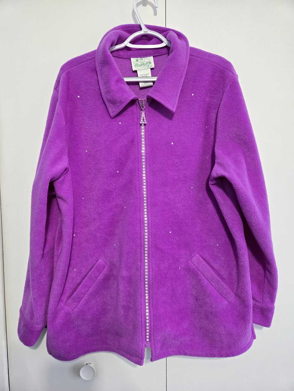 Quacker Factory Fleece Jacket Womens Large Purple Rhinestone Zip Up Cozy